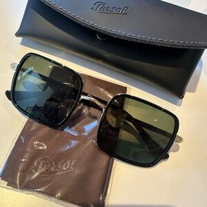 Persol Black and Silver Square Sunglasses